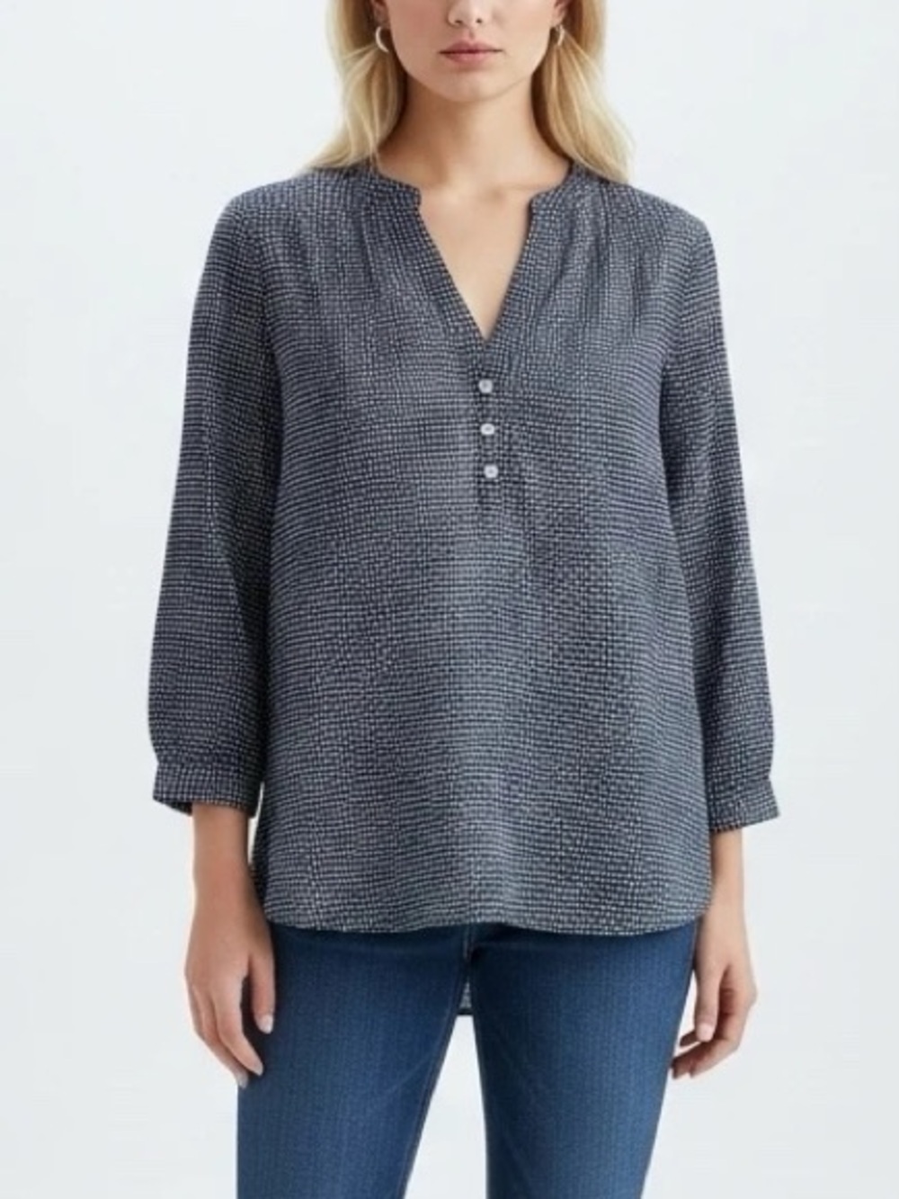 Joie Navy Patterned 3/4 Sleeve Blouse